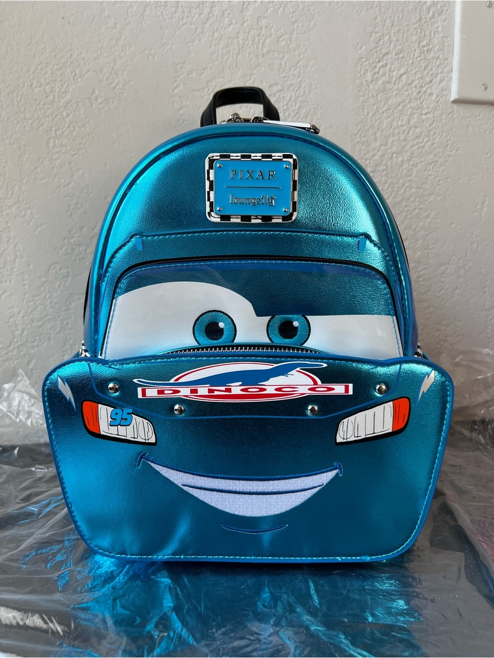 Loungefly Disney Pixar Cars Metallic Dinoco Lightning McQueen Mini Backpack NWT